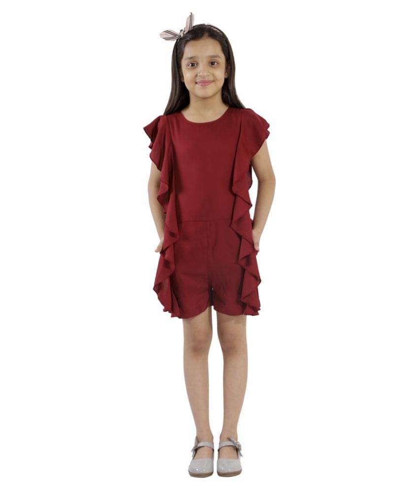     			Kids Cave Girls Rayon Jumpsuit ( Pack of 1 , Maroon )