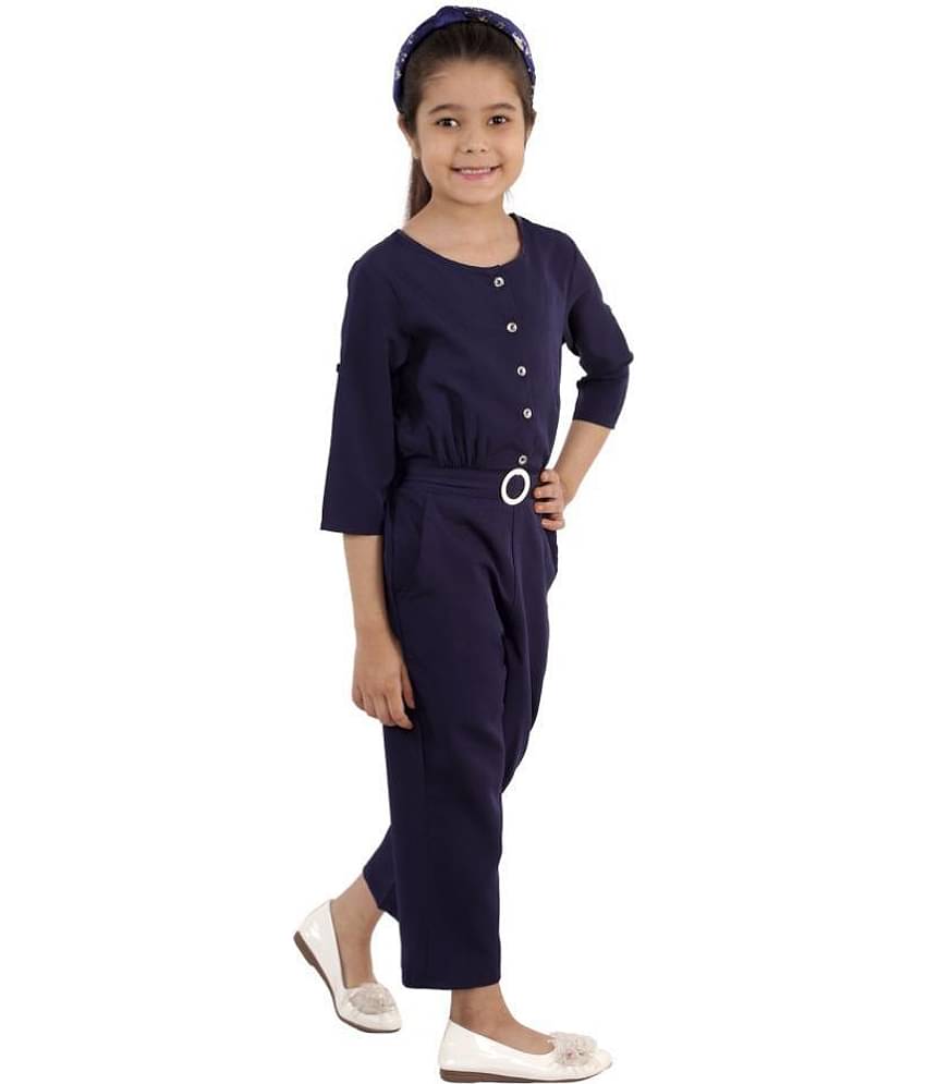 Kids Cave Girls Crepe Jumpsuit ( Pack of 1 , Navy Blue )