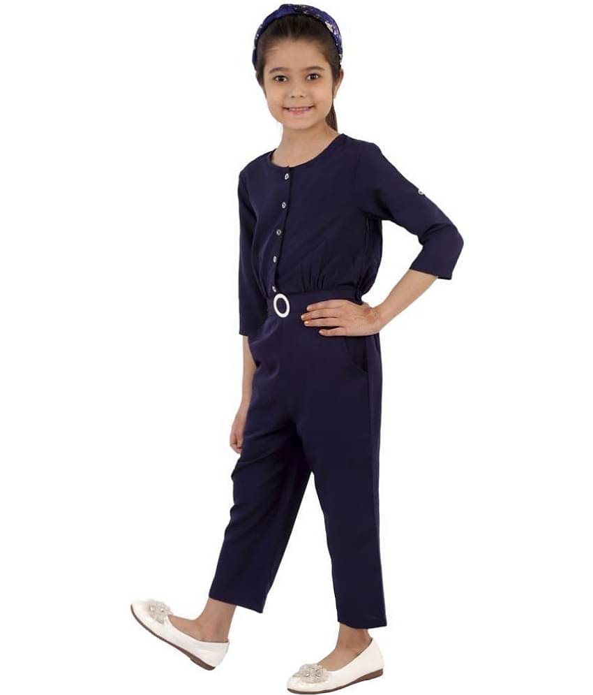 Kids Cave Girls Crepe Jumpsuit ( Pack of 1 , Navy Blue )