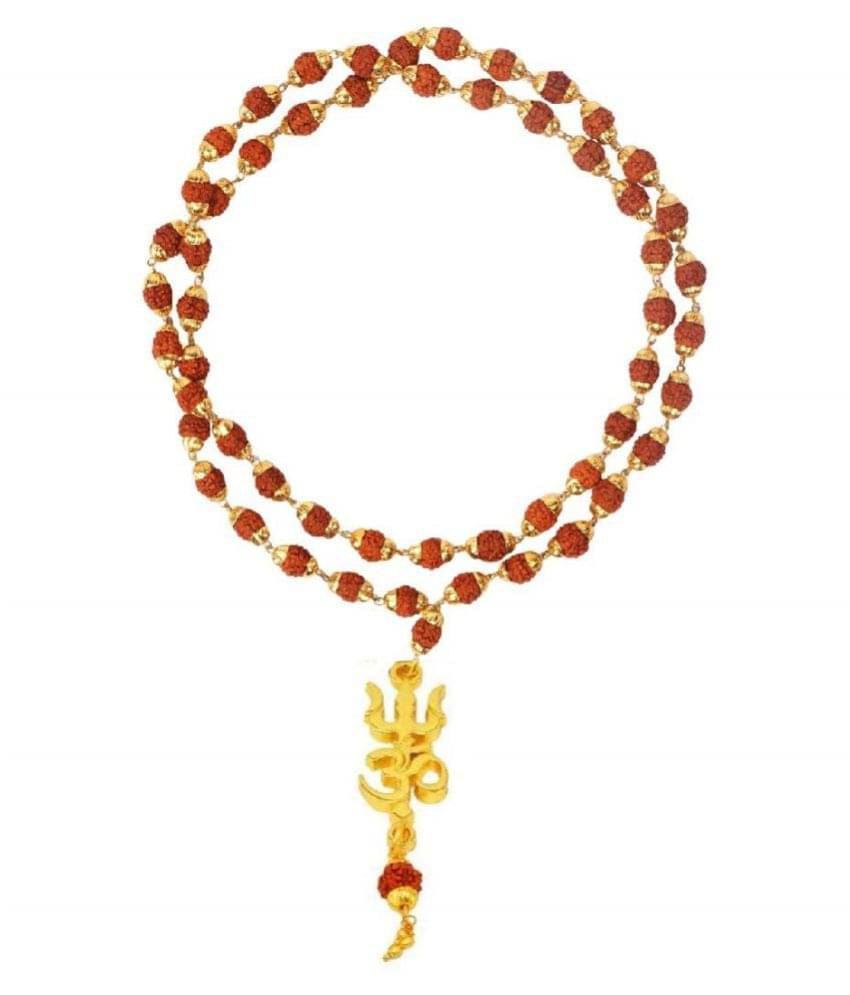     			ASTRODIDI Brass Lord Shiv Trishul Om Pendant with Rudraksha Cap Mala (Brown and Golden Color)