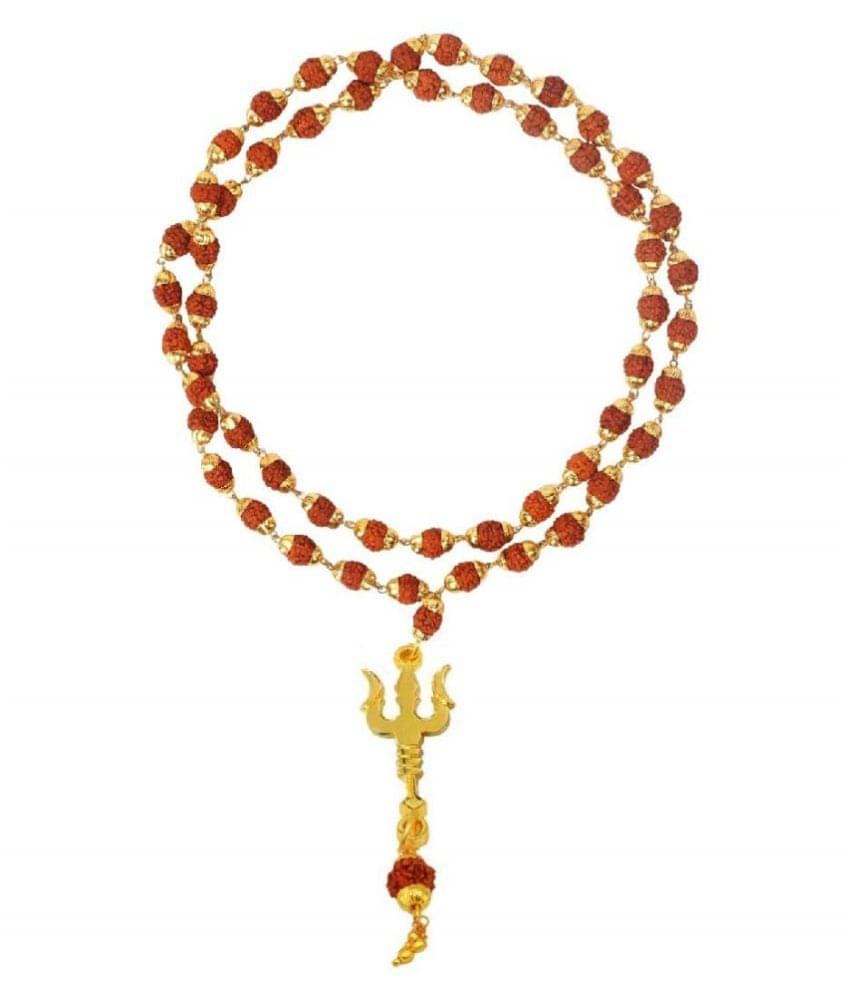     			ASTRODIDI Brass Lord Shiva Trishul Pendant with Rudraksha Cap Mala (Brown and Golden Color)