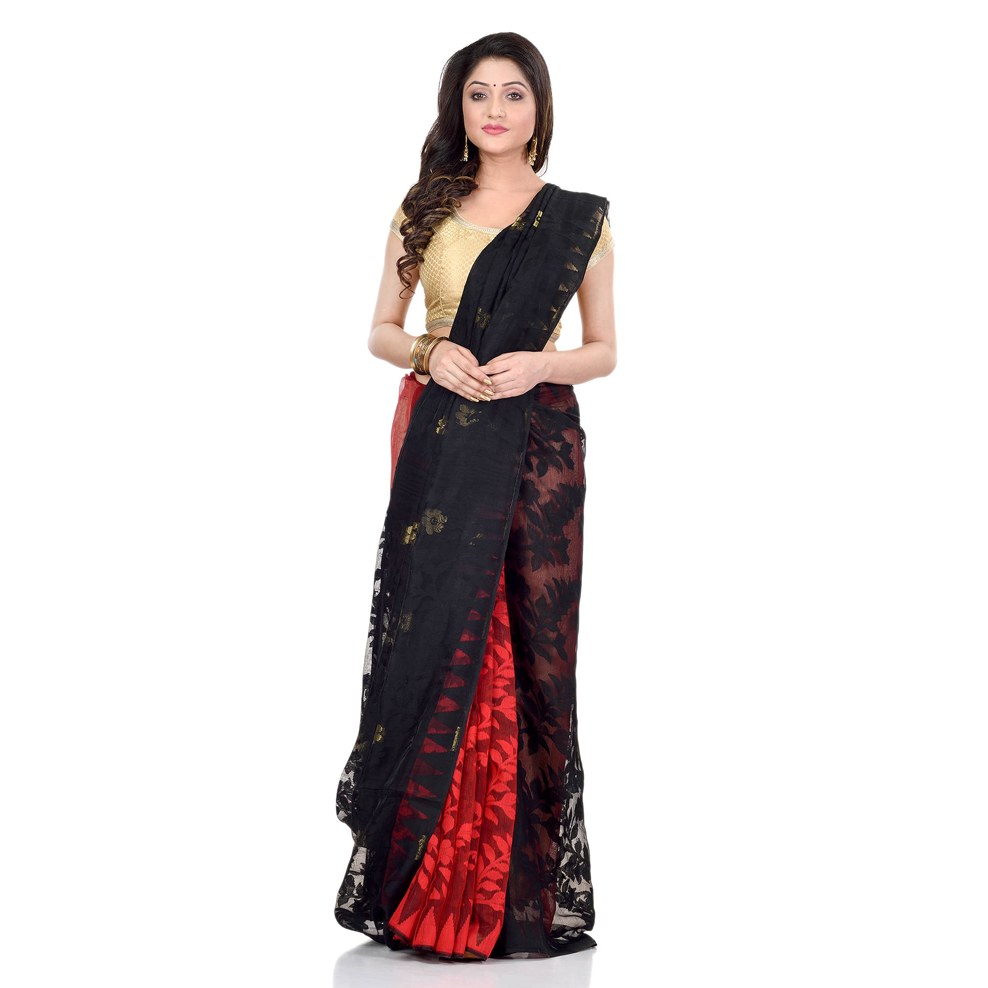     			Desh Bidesh Bengal Handloom Saree Without Blouse Piece ( Red )