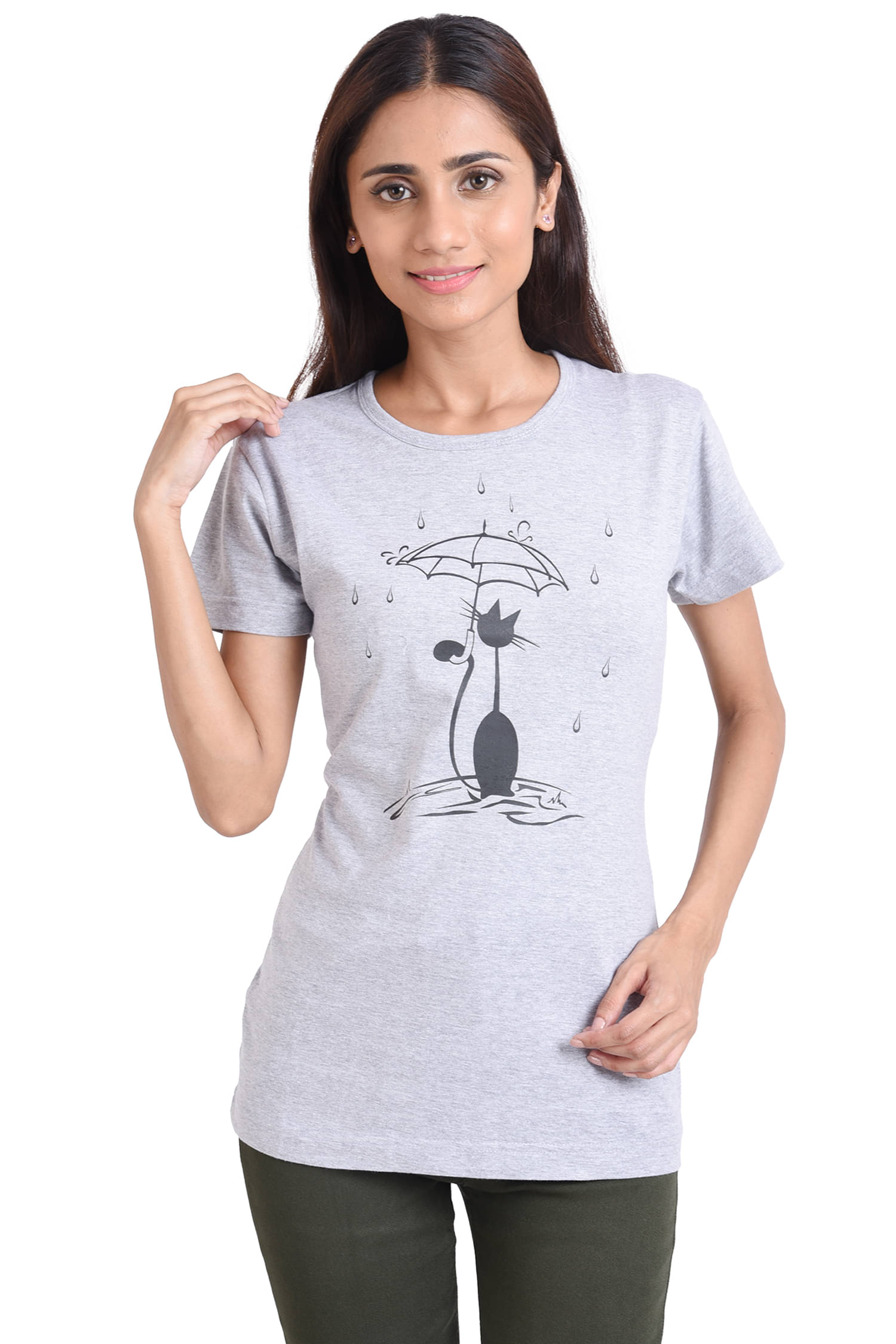 Neo Garments Women Cotton Printed Regular Fit Round Neck T-Shirt ( Grey )     			Neo Garments Women Cotton Printed Regular Fit Round Neck T-Shirt ( Grey )