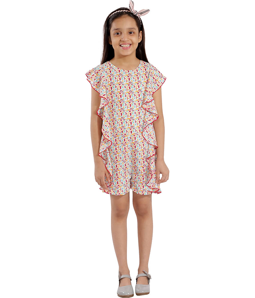 Kids Cave Girls Crepe Jumpsuit ( Pack of 1 , Off White )