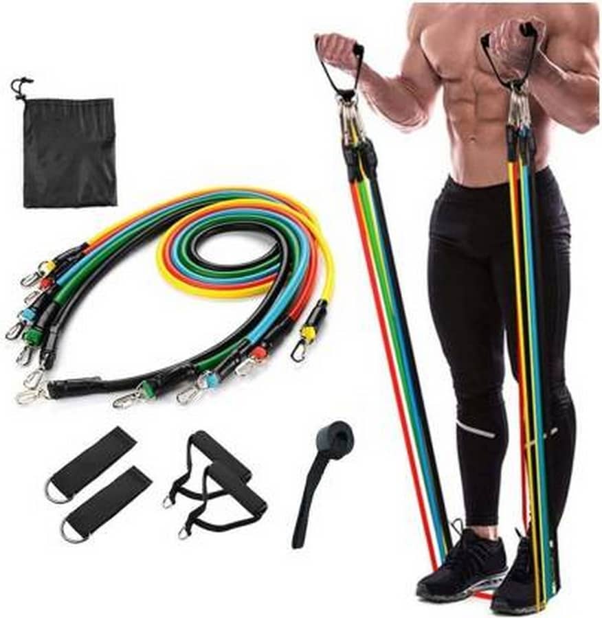 VARKAUS 11 Pcs Portable Fitness Exercise Bands with Handles, Training Tubes with Anchor and Ankle Straps for Resistance Training, Home Workout and Gym Fitness - Sports and Fitness Equipment | Buy online on ZillyBuy