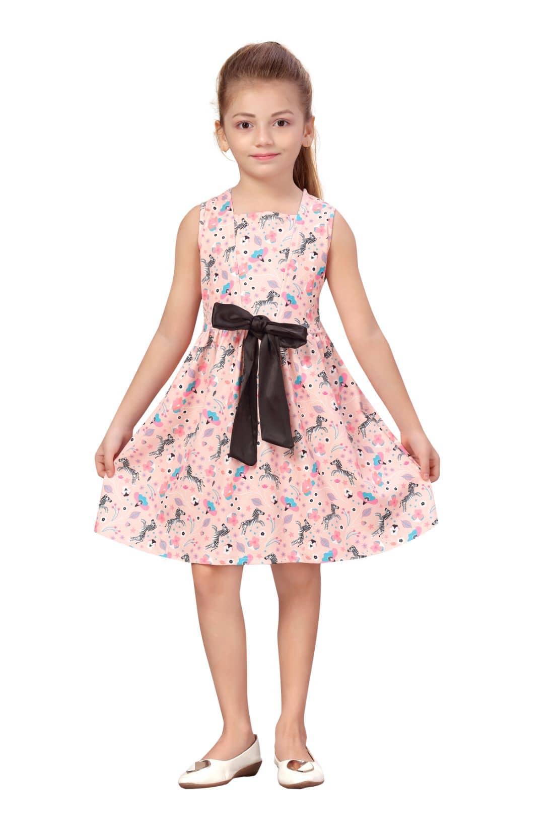 K&U Cotton Blend A-line For Girls ( Pack of 1 , PeachPuff )