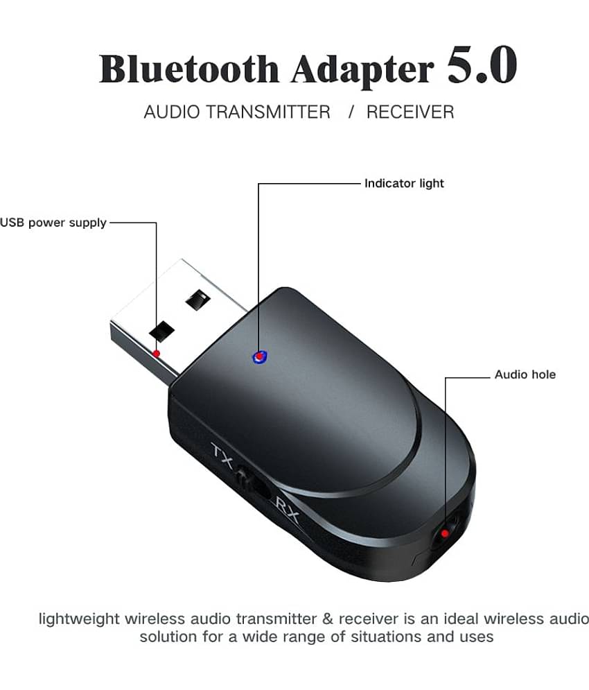 Pagaria 2 in 1 Bluetooth 5.0 Transmitter Receiver 3.5mm Stereo Audio Adapter with Easy Slide Switch Mode, Model: KN330- Microphone Buit In- (6 Months Seller Warranty)