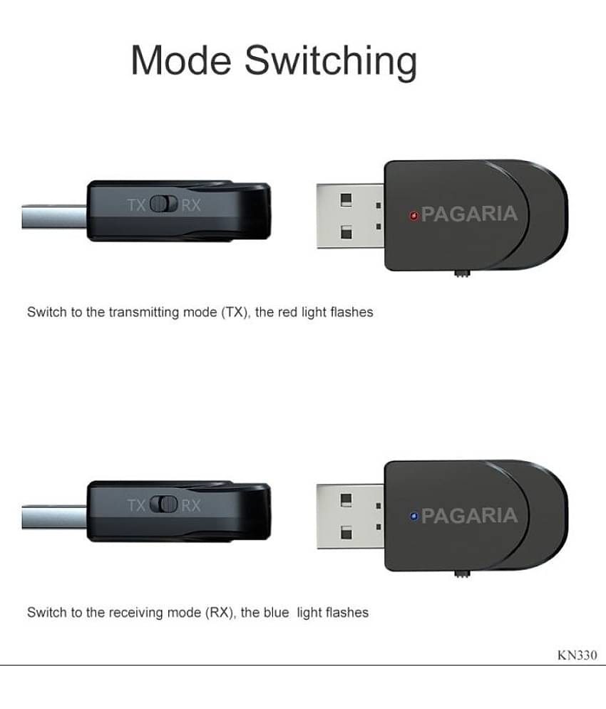 Pagaria 2 in 1 Bluetooth 5.0 Transmitter Receiver 3.5mm Stereo Audio Adapter with Easy Slide Switch Mode, Model: KN330- Microphone Buit In- (6 Months Seller Warranty)
