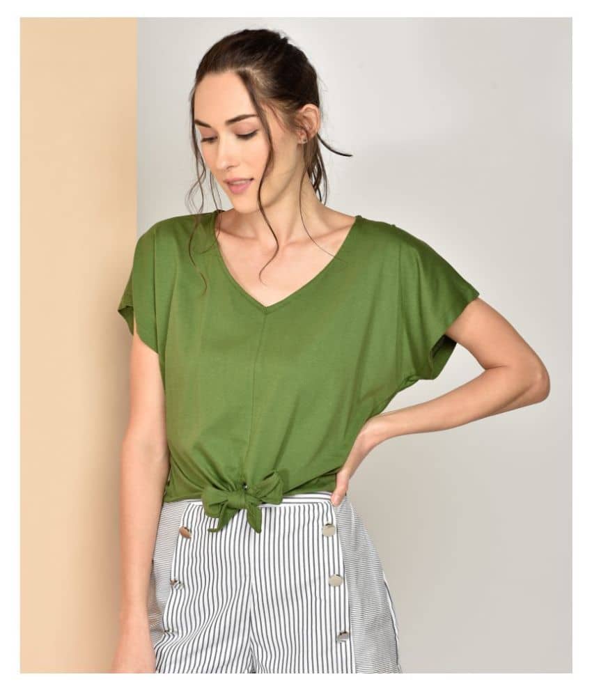Chimpaaanzee Women's Cotton Knot Front Top ( Green )