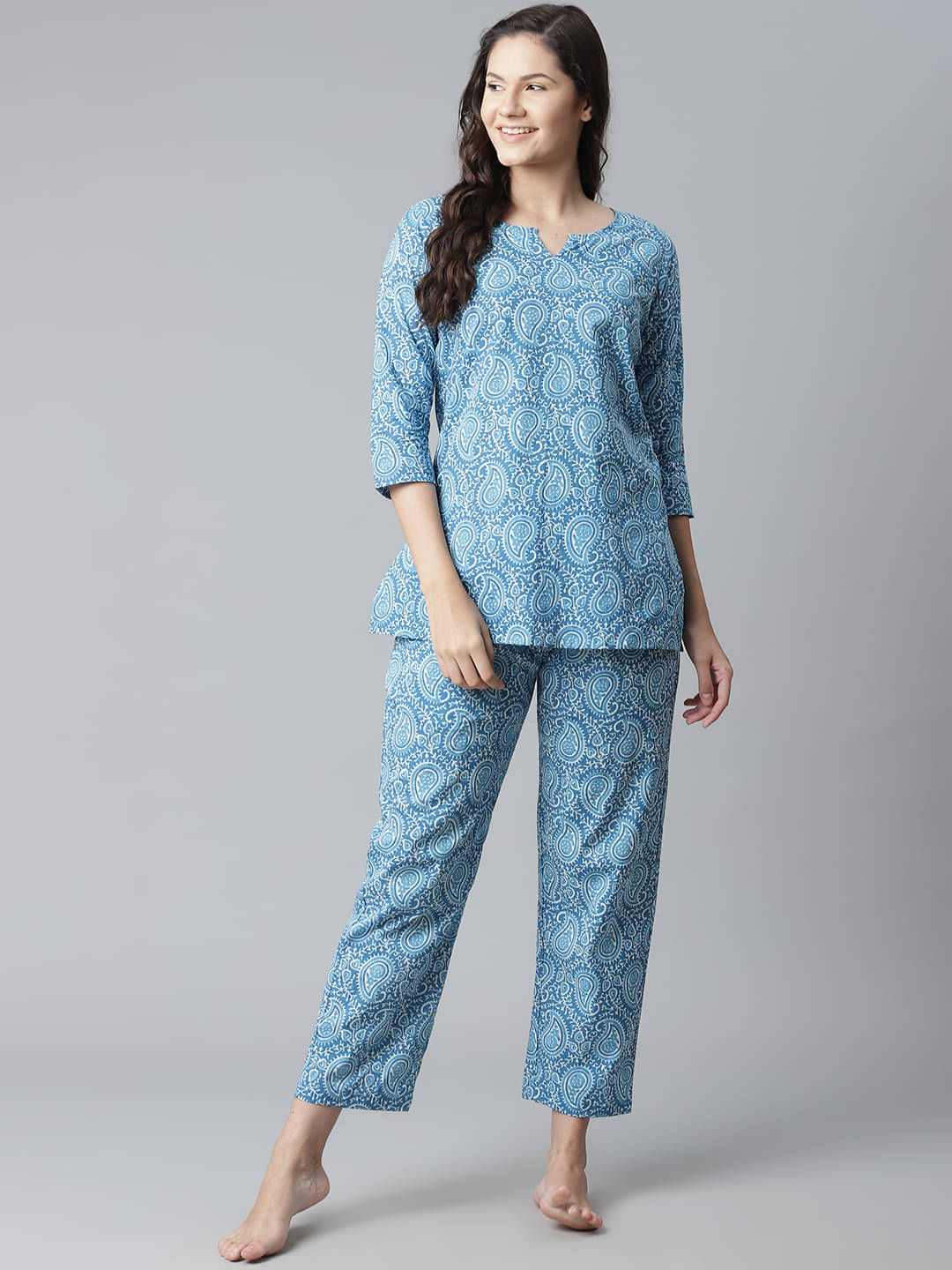     			Divena Cotton Nightsuit Sets - Blue Single