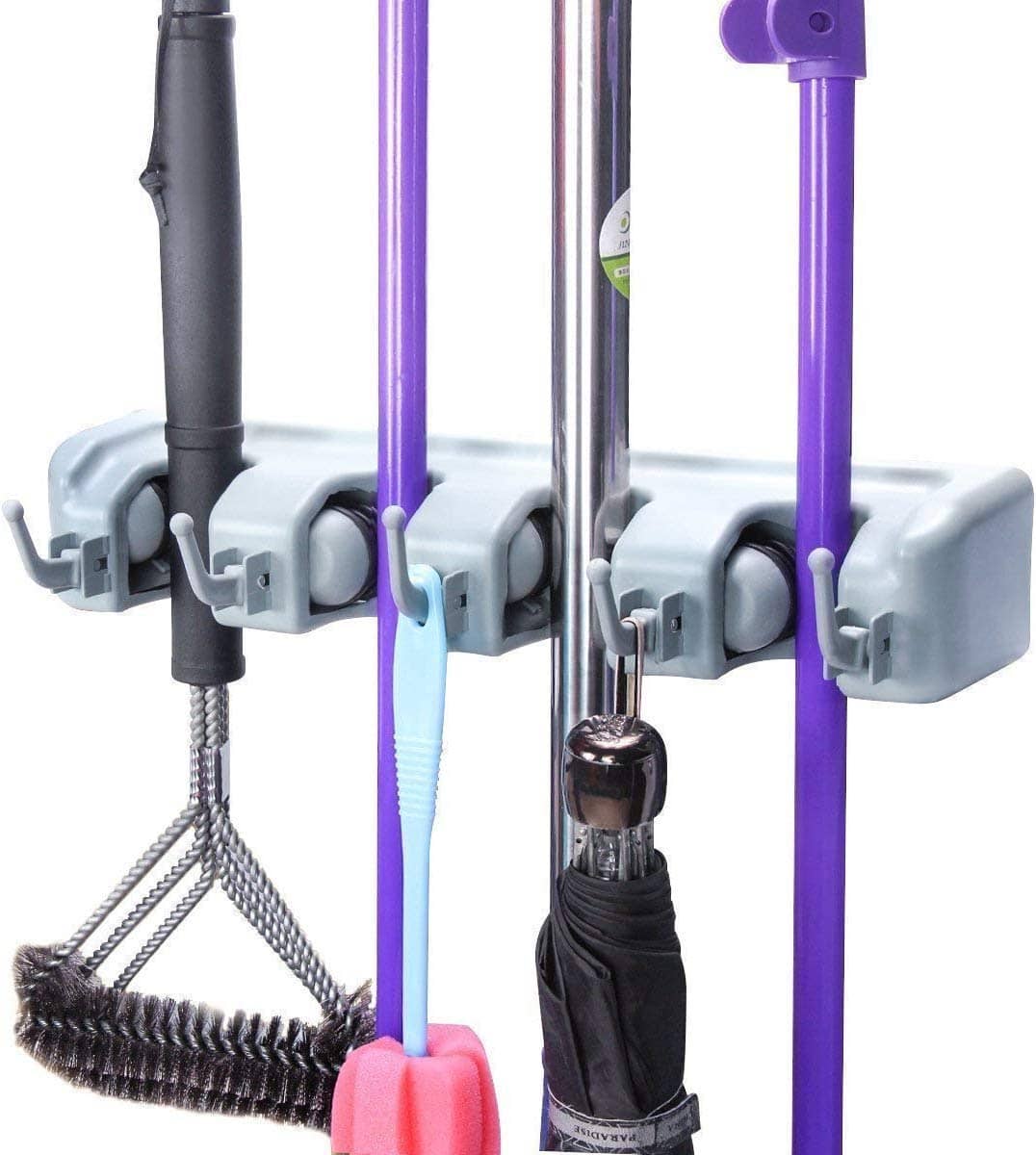 Multipurpose Plastic Wall Mounted Organizer Storage Hooks Mop and Broom Holder for Kitchen Garden and Garage (Standard Size) - (Pack of 1)