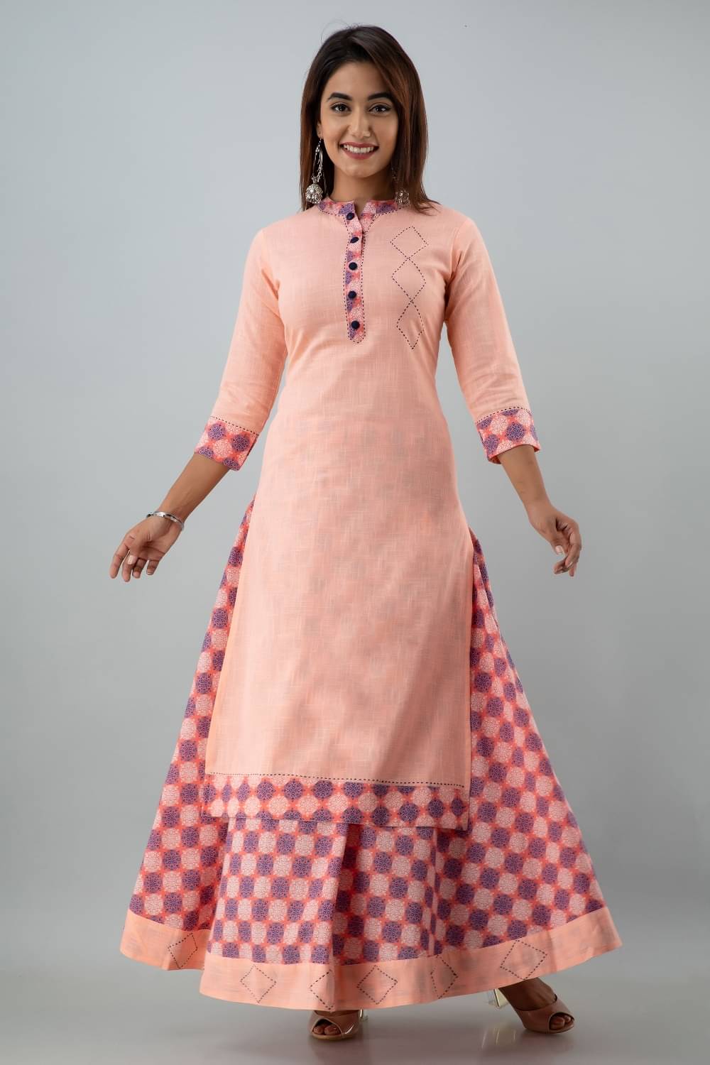    			PIOUS LIBAS Cotton Kurti With Skirt - Stitched Suit Pack of 2