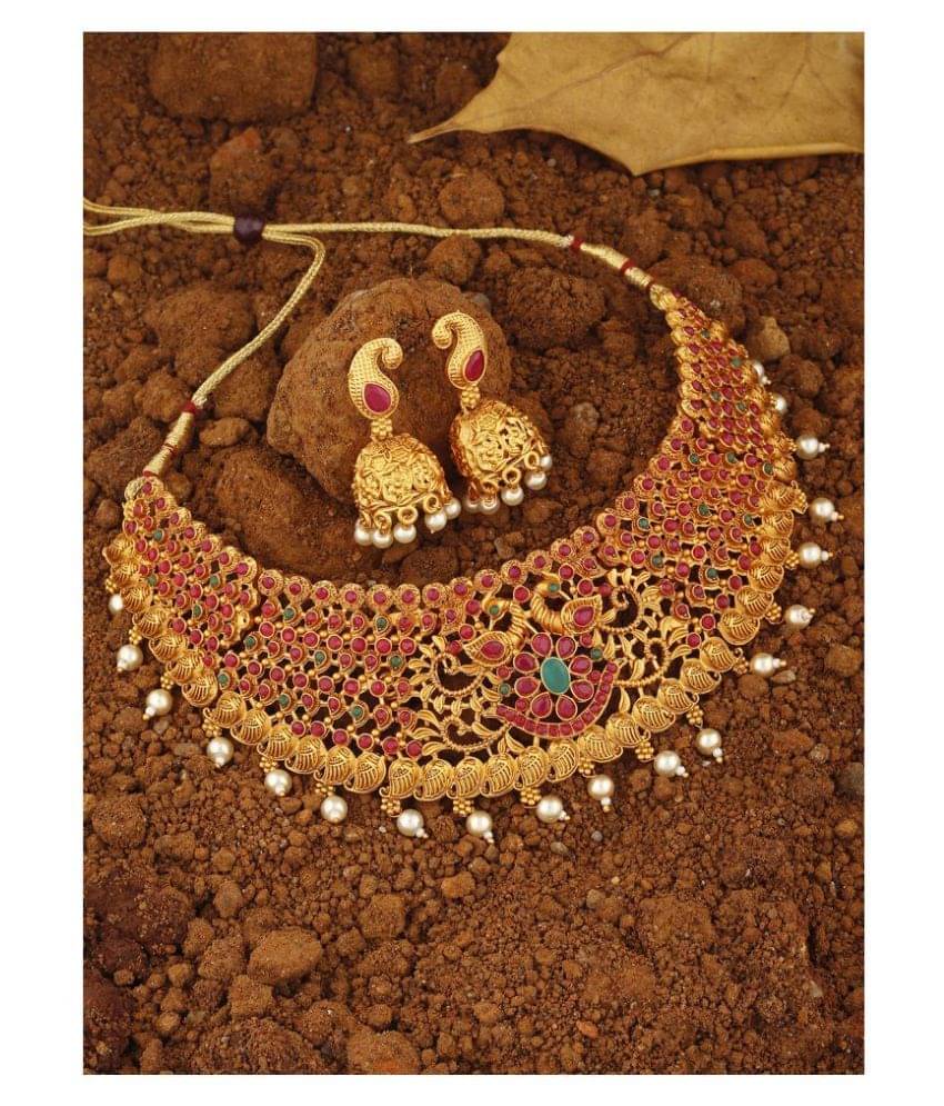     			Spargz Alloy Golden Traditional Necklaces Set Choker
