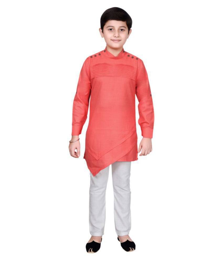     			Joley Poley Boys 100% Cotton - Pattern Kurta Pant Set ( Pink , Pack of 1 )