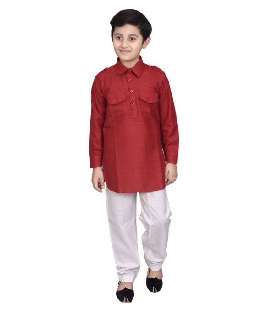     			Joley Poley Boys 100% Cotton - Pattern Kurta Pant Set ( Red , Pack of 1 )