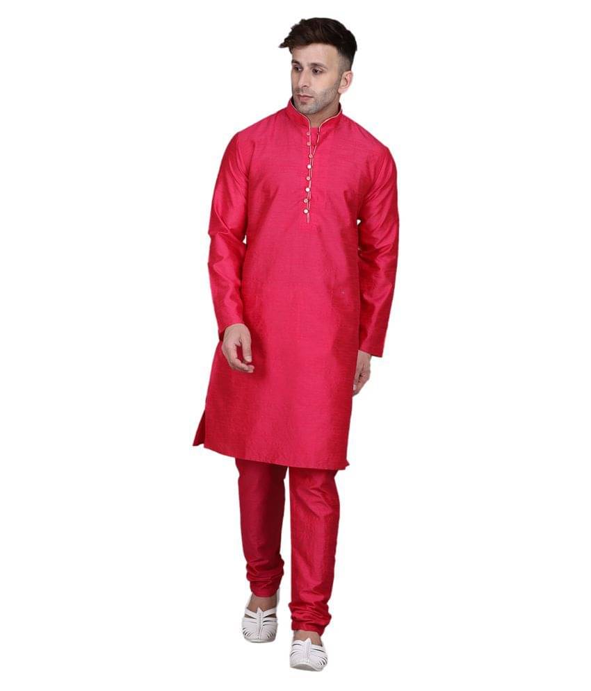     			KMB ROYAL Pink Silk Kurta Pyjama Set