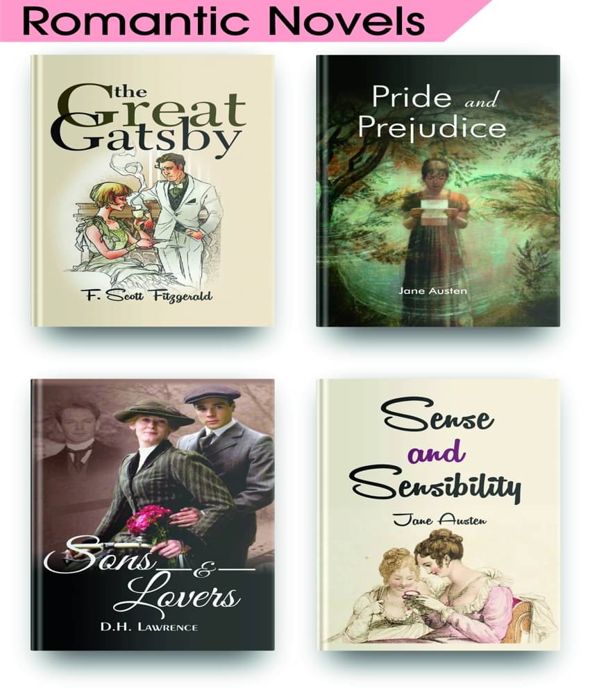 Most Fascinating Romantic Novels Set Of 4, This Romantic Books Like The Great Gatsby Book, Pride And Prejudice By Jane Austen, Sense And Sensibility By Jane Austen, Sons And Lovers Included In This Most Fascinating Romantic Novels Set Of 4, This Romantic Books Like The Great Gatsby Book, Pride And Prejudice By Jane Austen, Sense And Sensibility By Jane Austen, Sons And Lovers Included In This