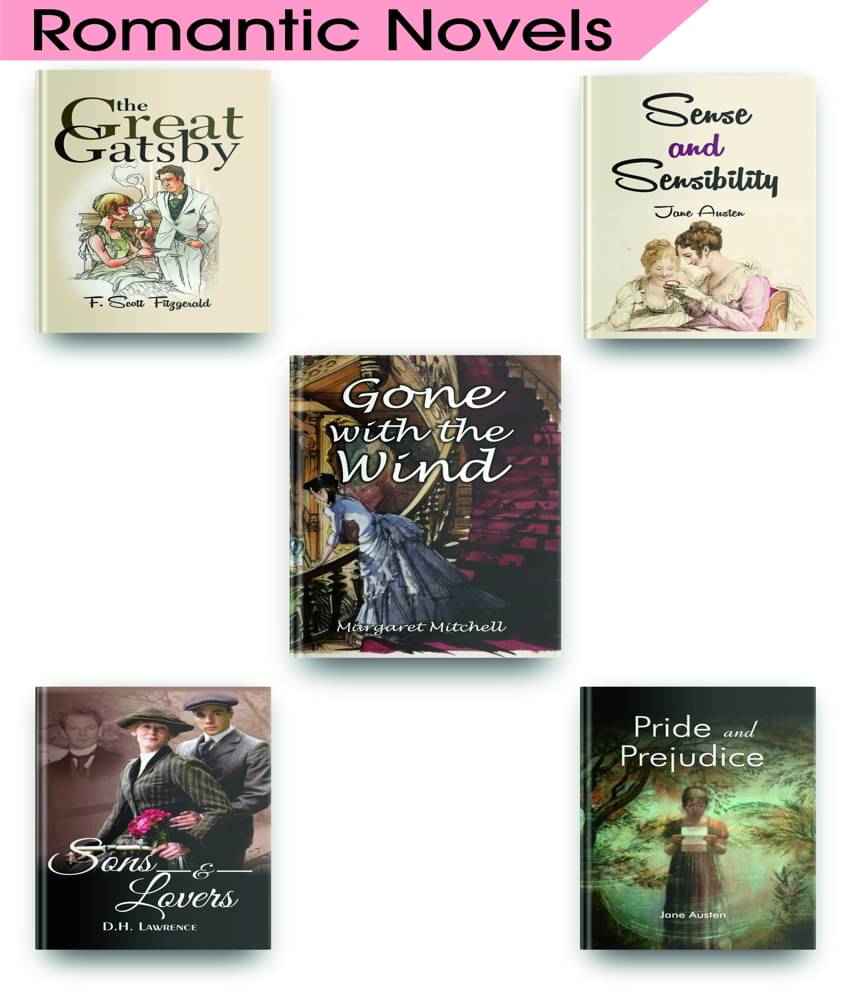 Most Wanted Romantic Novels Set Of 5, Books Like The Great Gatsby Book, Gone With The Wind, Pride And Prejudice By Jane Austen, Sense And Sensibility By Jane Austen, Sons And Lovers Included In This     			Most Wanted Romantic Novels Set Of 5, Books Like The Great Gatsby Book, Gone With The Wind, Pride And Prejudice By Jane Austen, Sense And Sensibility By Jane Austen, Sons And Lovers Included In This