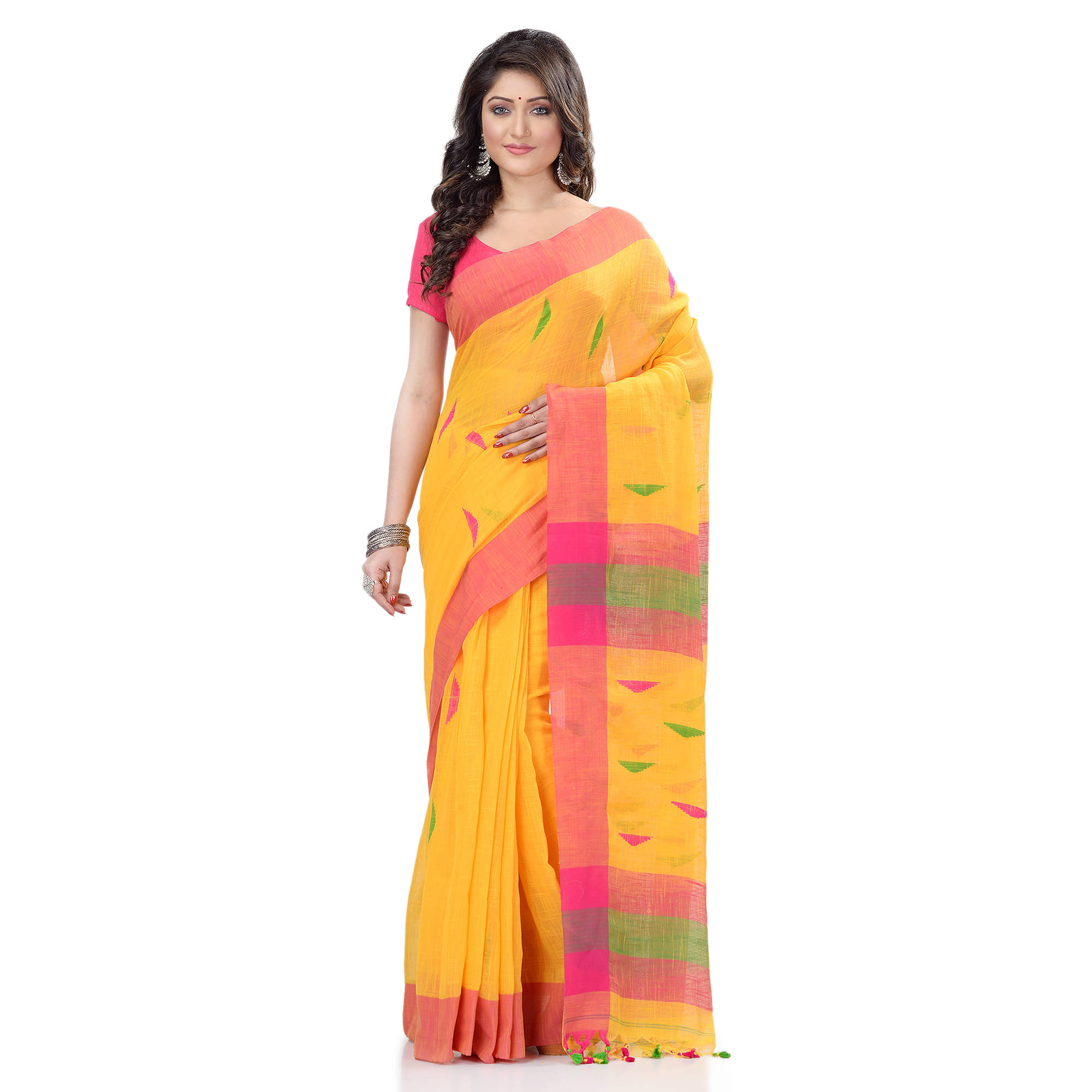 Desh Bidesh Cotton Self Design Saree With Unstitched Blouse Piece ( Yellow ) Desh Bidesh Cotton Self Design Saree With Unstitched Blouse Piece ( Yellow )