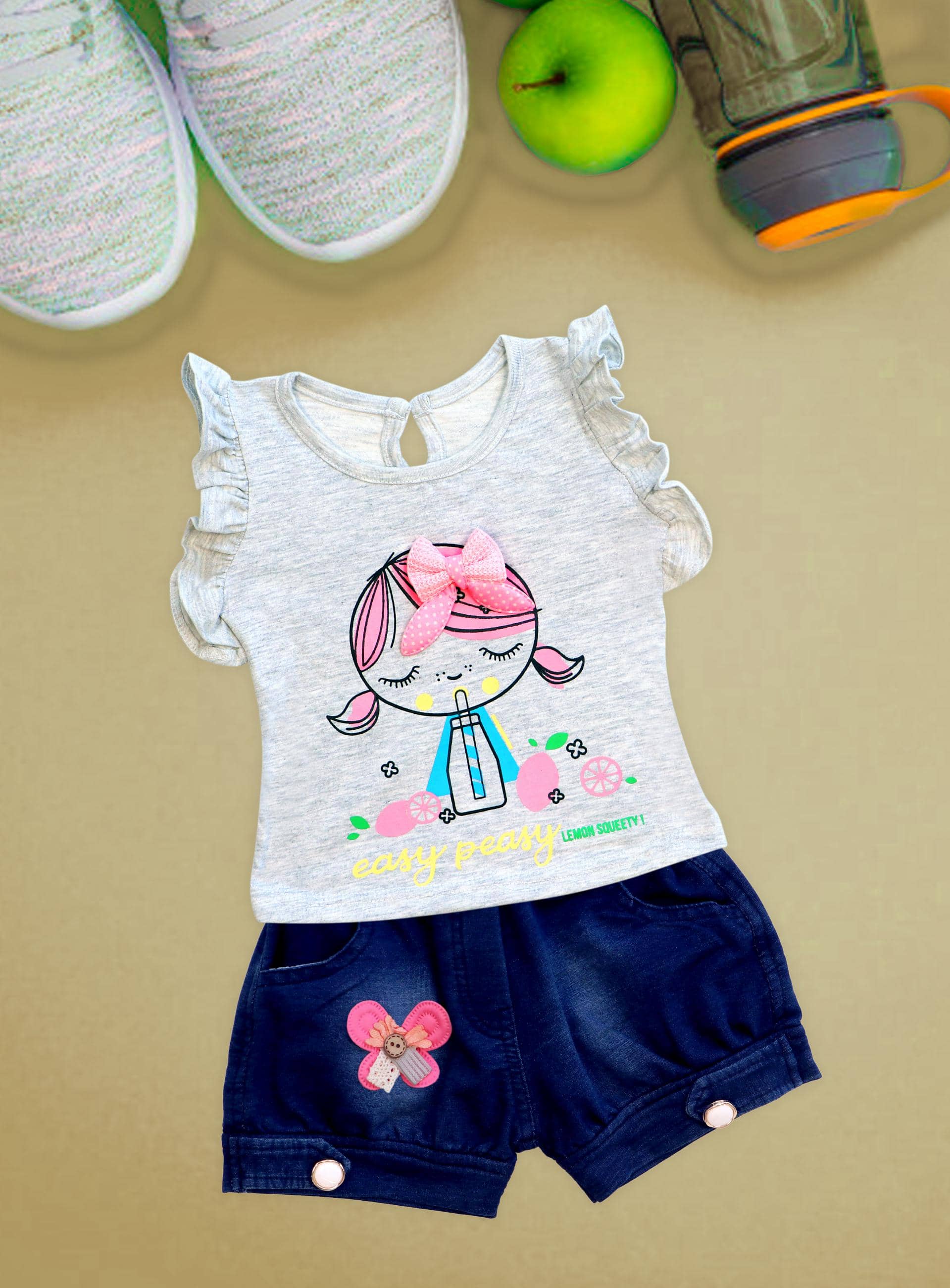 Me N My CLOSET Baby Girls 100% Cotton Tops & Bottoms Sets ( Gray )