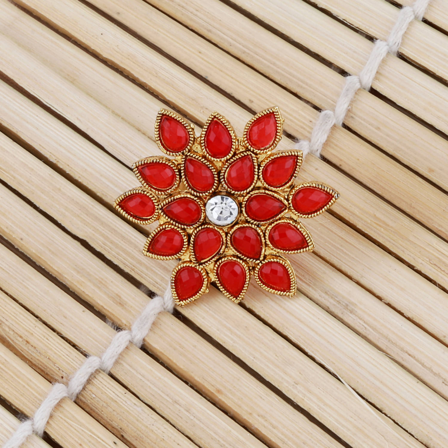     			Adjustable Floral Crystal Shine  Finger Ring For Women And Girl