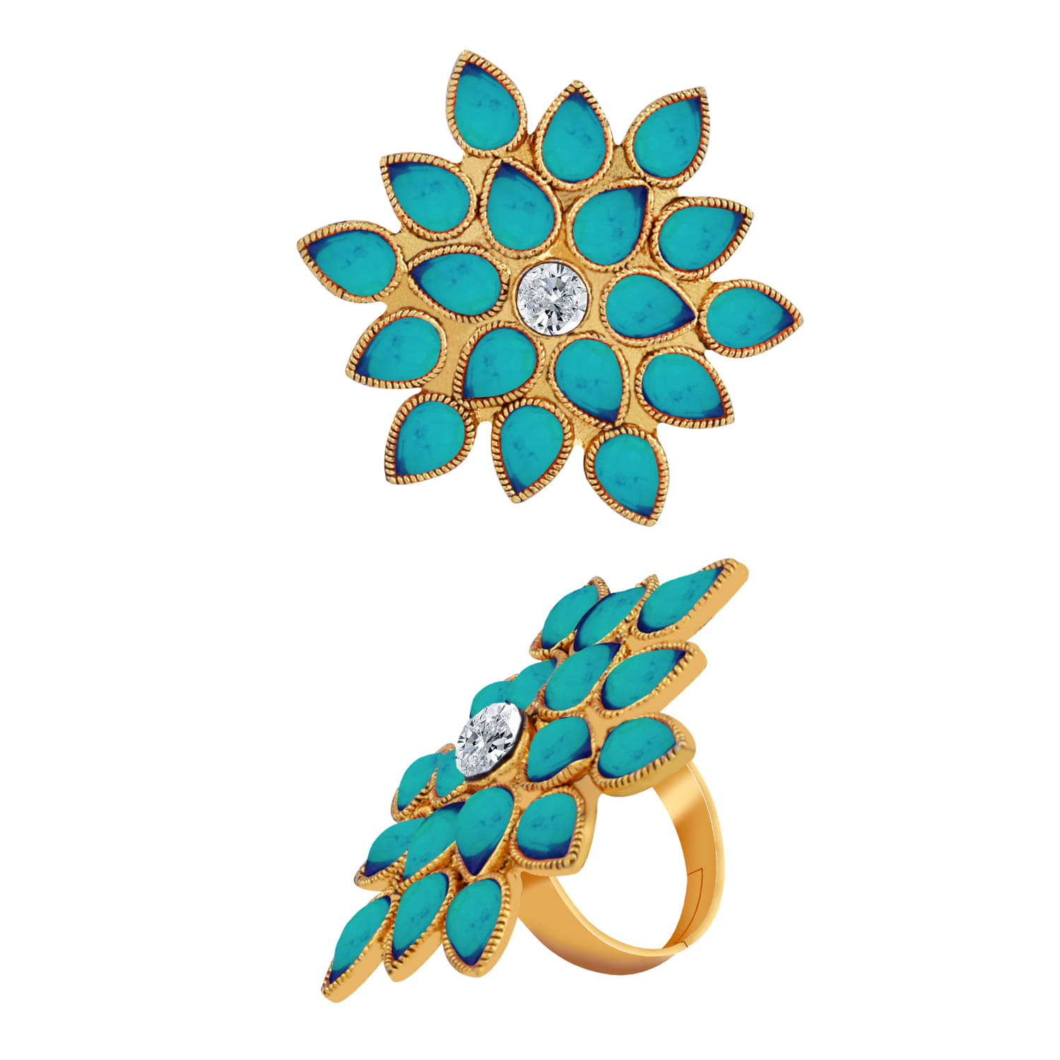 Adjustable Floral Style Crystal Shine Finger Ring For Women And Girl Adjustable Floral Style Crystal Shine Finger Ring For Women And Girl