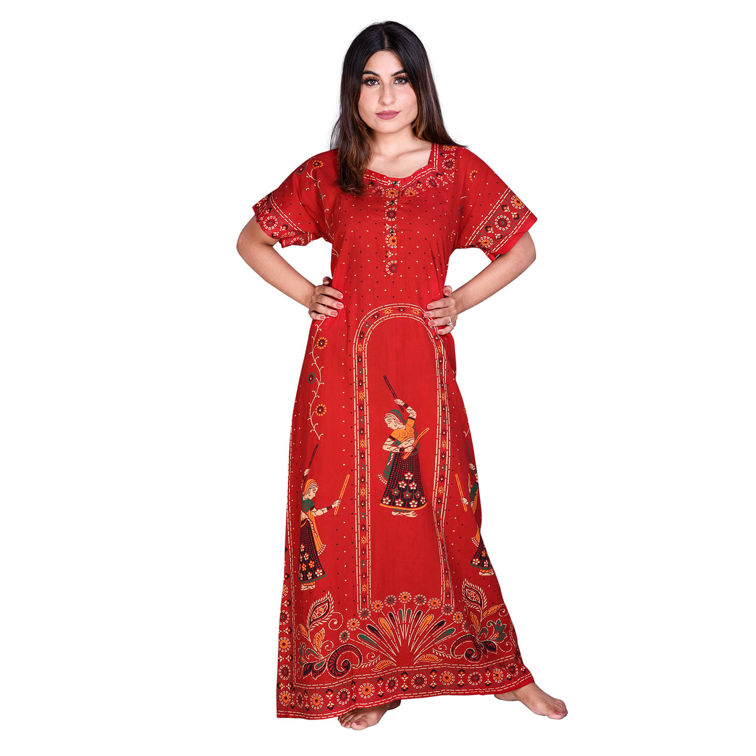     			Apratim Cotton Nighty & Night Gowns - Red Single
