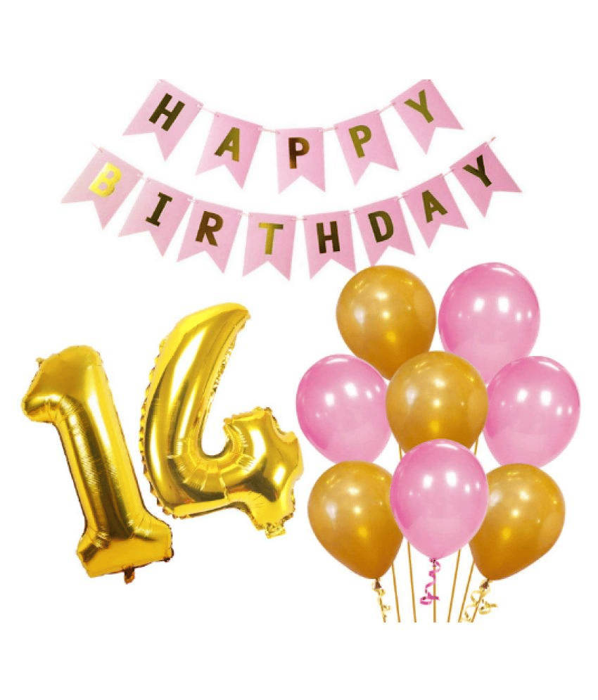     			Blooms Event Memorable   14th  HBD   pink  and Golden combo set