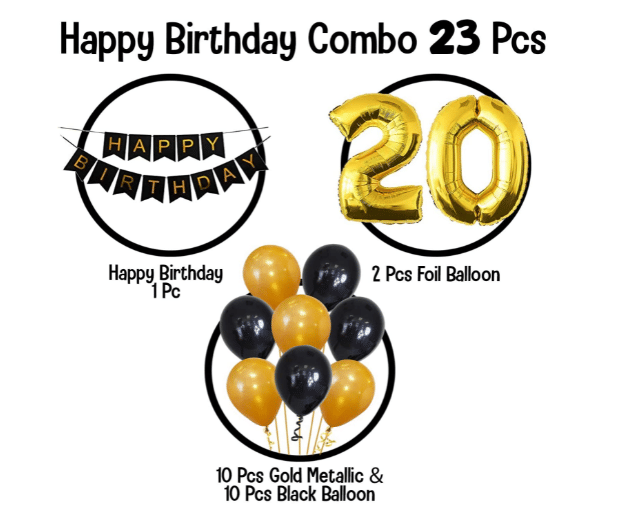     			Blooms Event Memorable   20  HBD   Black  and Golden combo set