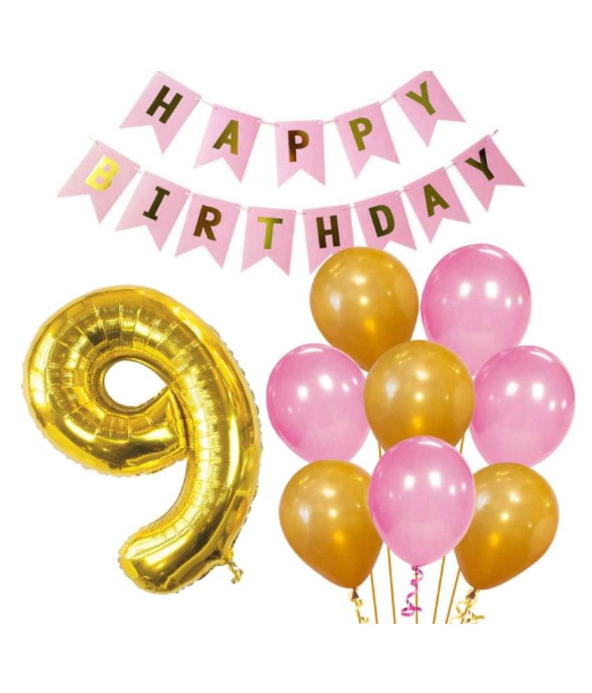     			Blooms Event Memorable   9th  HBD   pink  and Golden combo set