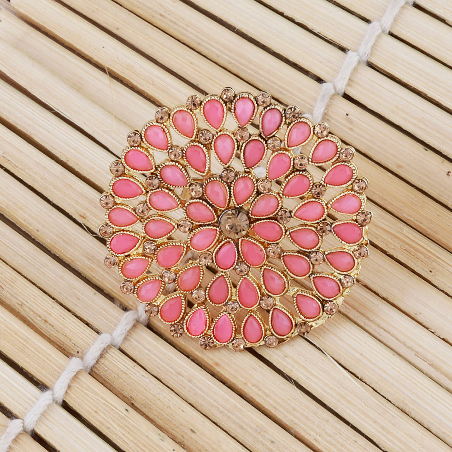 Elegant Look Round Gold Tone Adjustable Designe Traditional Finger Ring For Women And Girl