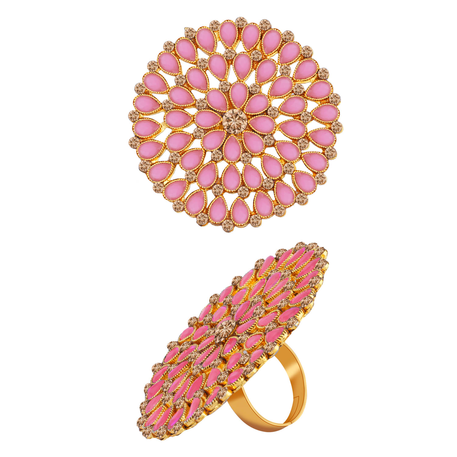 Elegant Look Round Gold Tone Adjustable Designe Traditional Finger Ring For Women And Girl Elegant Look Round Gold Tone Adjustable Designe Traditional Finger Ring For Women And Girl