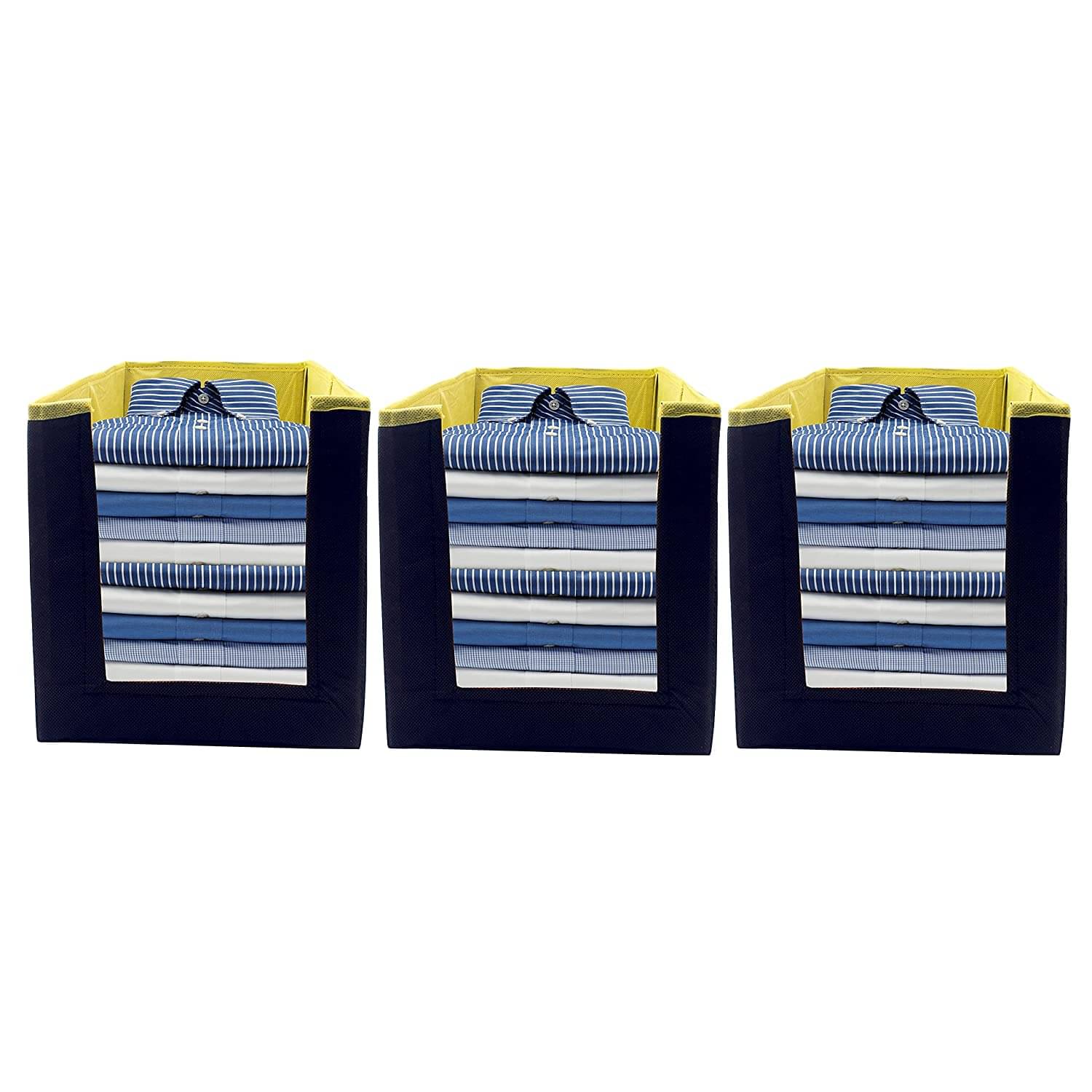    			Foldable Non Woven Shirt Stacker Wardrobe Organizer with Side Handle New (Pack of Black Yellow  3 pcs )
