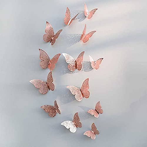 PINDIA R. Gold  12 pcs 3D Metal BUTTERFLY for Party Décor 3D Sticker ( 12 x 7 cms )