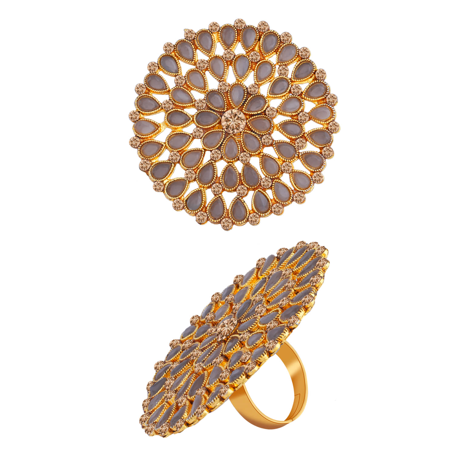 Round Gold Tone Adjustable Designe Traditional Finger Ring For Women And Girl