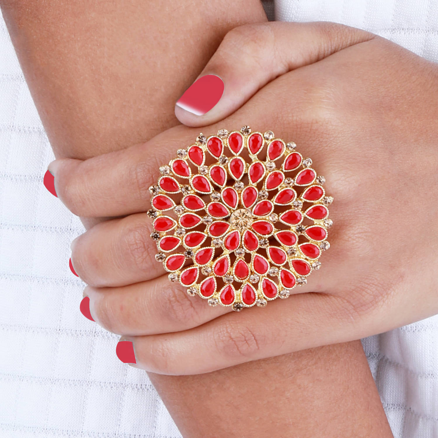     			Round Gold Tone Adjustable Traditional Finger Ring For Women And Girl