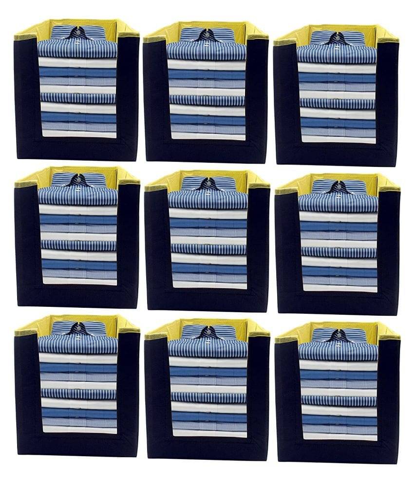 SH. NASIMA Foldable Non Woven Shirt Stacker Wardrobe Organizer with Side Handle New (Pack of Black Yellow 9 pcs ) SH. NASIMA Foldable Non Woven Shirt Stacker Wardrobe Organizer with Side Handle New (Pack of Black Yellow 9 pcs )