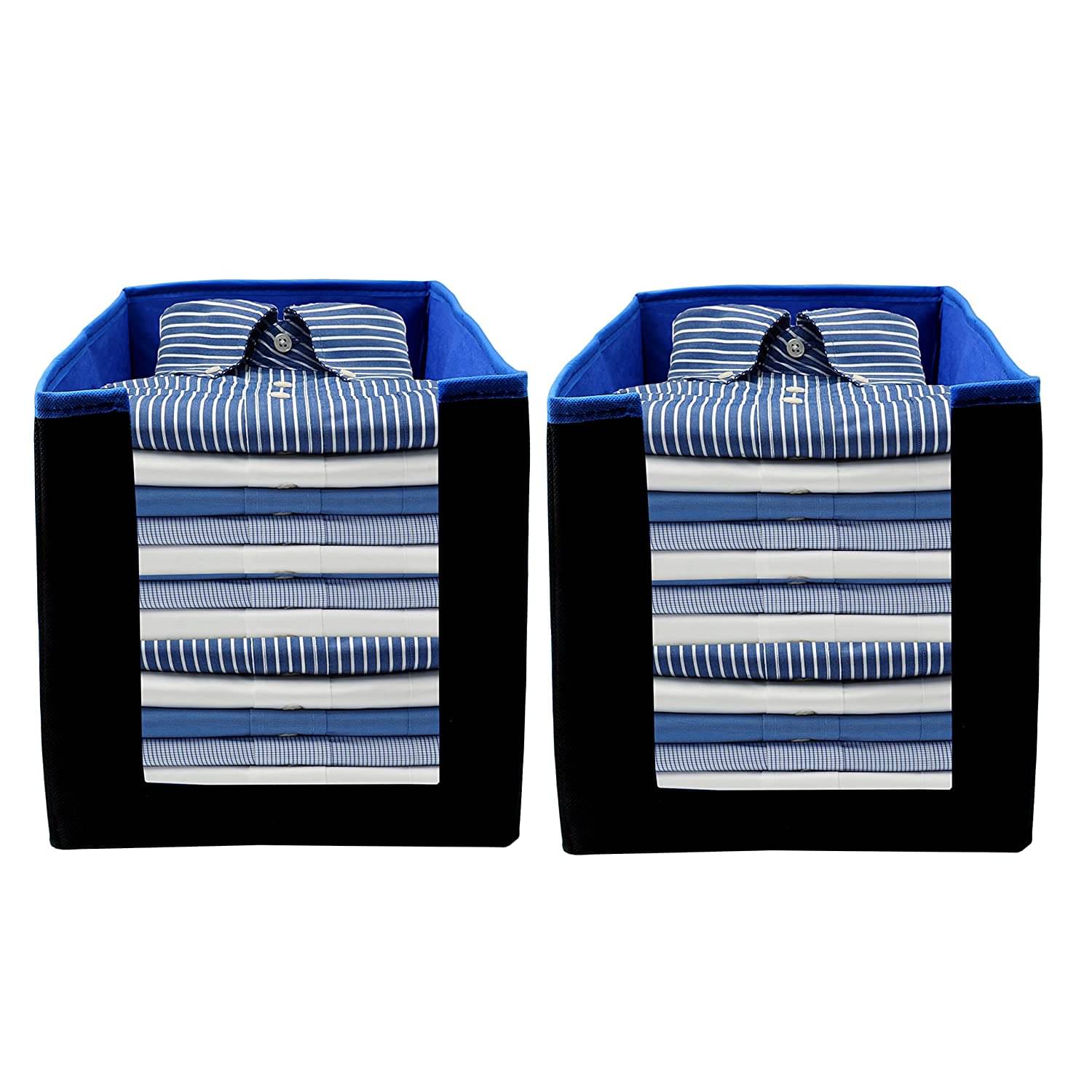 SH. NASIMA Foldable Non Woven Shirt Stacker Wardrobe Organizer with Side Handle (Pack of Black Blue 2 pcs ) SH. NASIMA Foldable Non Woven Shirt Stacker Wardrobe Organizer with Side Handle (Pack of Black Blue 2 pcs )