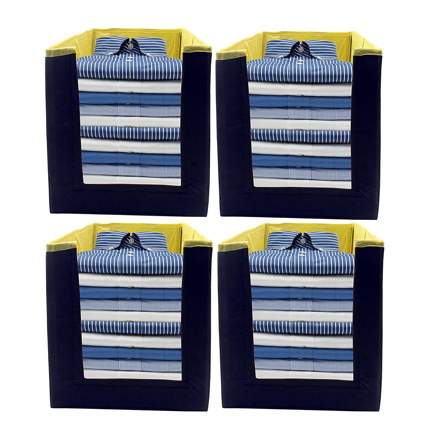 SH. NASIMA Foldable Non Woven Shirt Stacker Wardrobe Organizer with Side Handle New (Pack of Black Yellow 4 pcs )