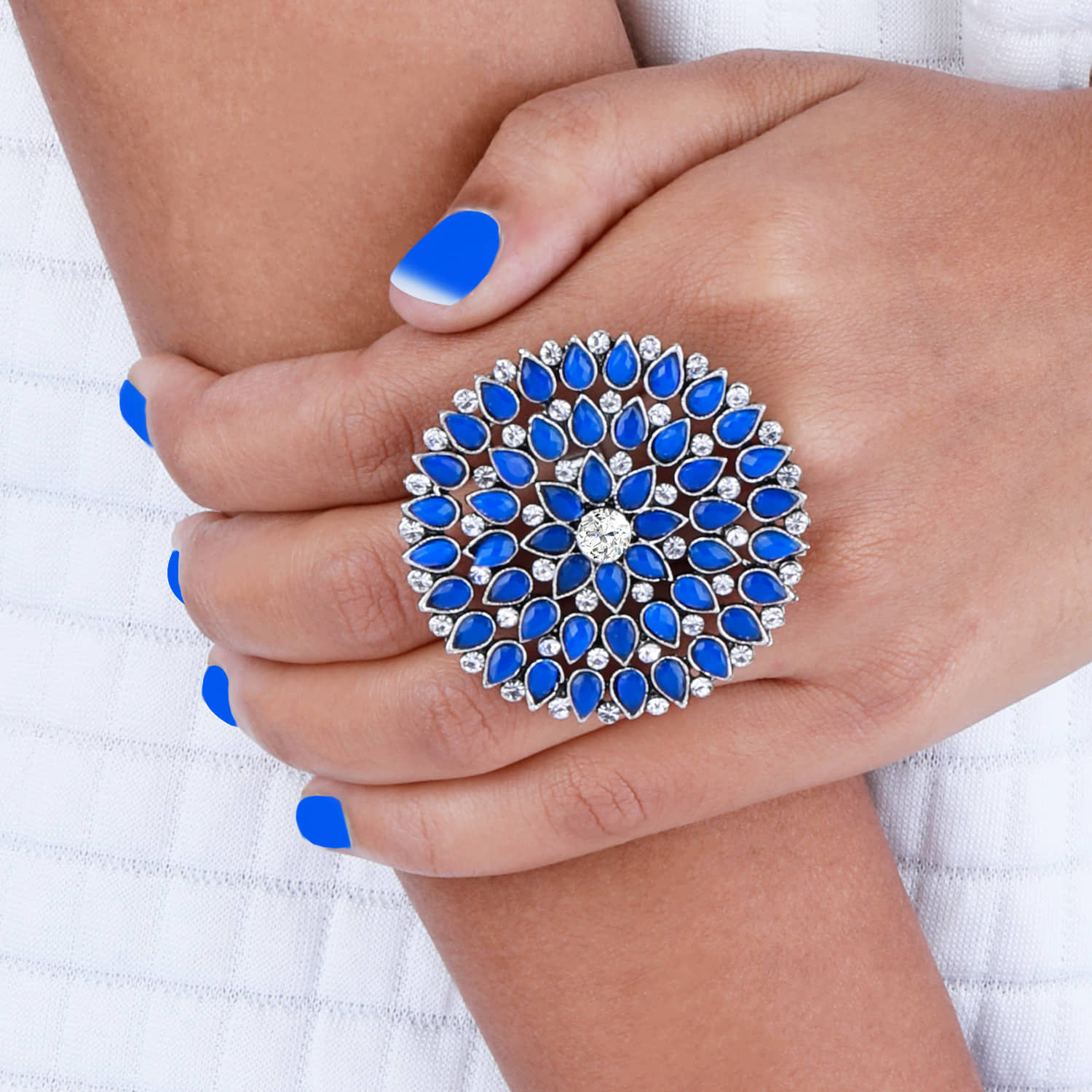 Traditional Look  Silver Tone  Adjustable Designe Finger Ring For Women And Girl