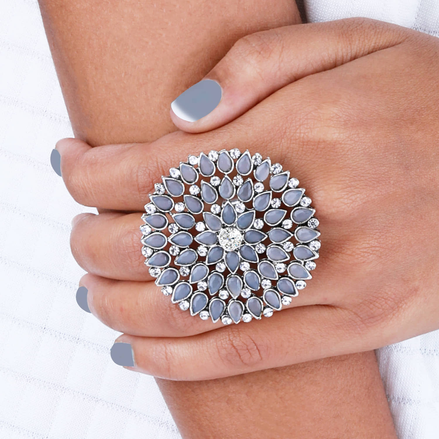 Traditional Stylish  Look Silver Tone  Adjustable Finger Ring For Women And Girl
