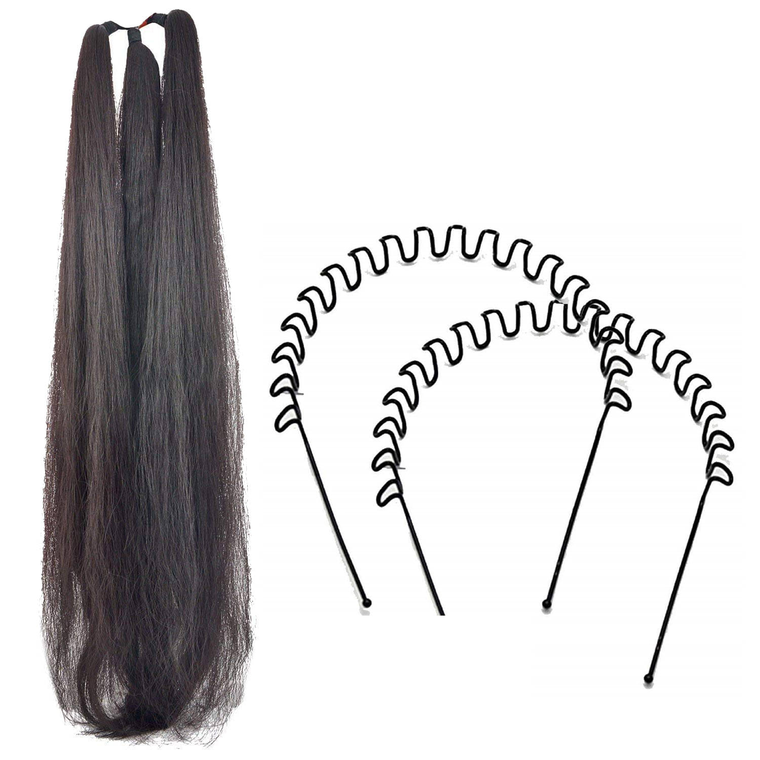     			VSAKSH Women's Black Parand/ Choti With Zig Zag Hair Band (Set of 2)