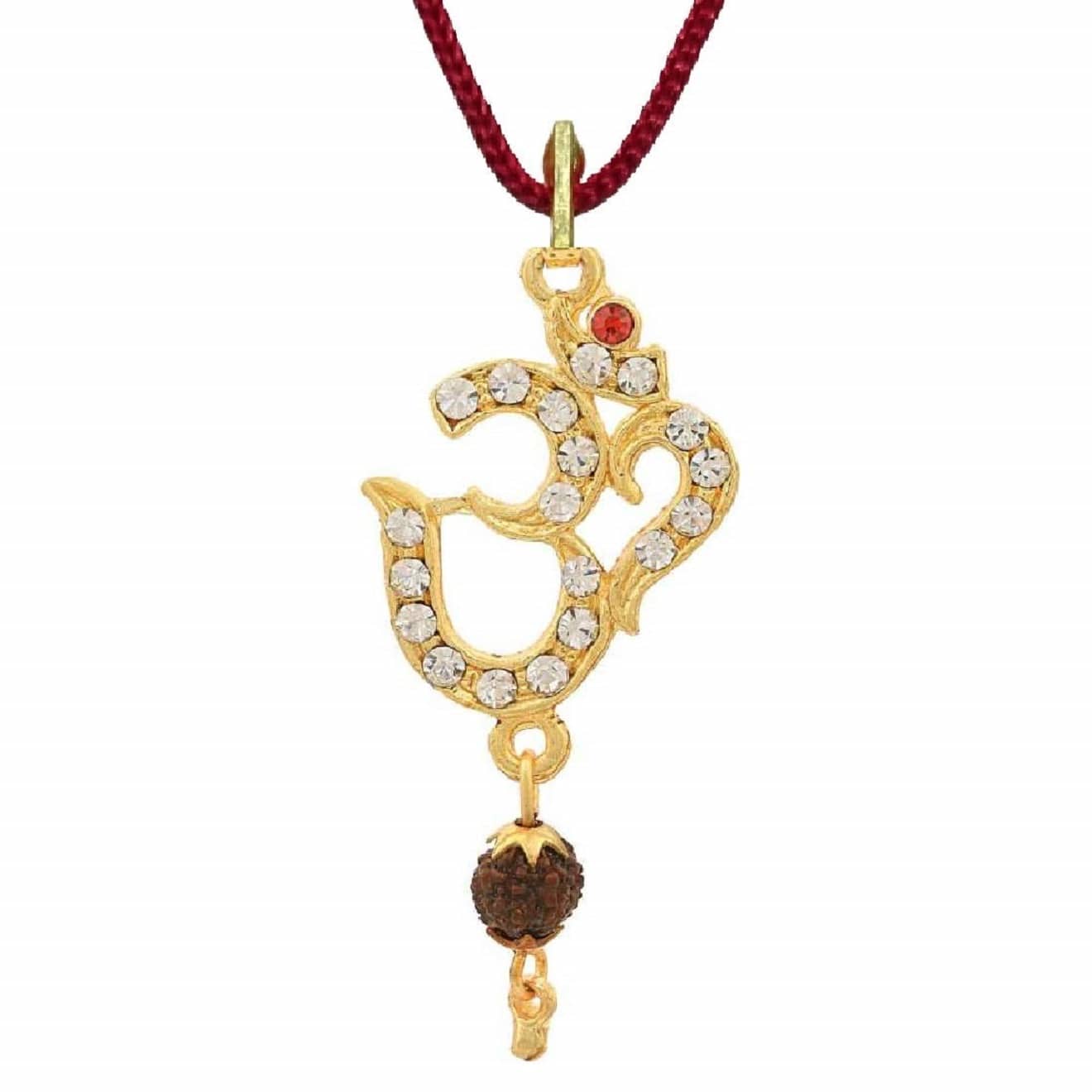 ASTRODIDI Men's and Women's Brass Gold Plated Om Pendant Locket with Rudraksha Zircon Beads