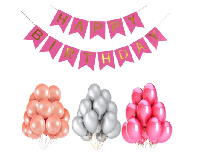     			Blooms Event HBD Pink Banner and Amazing  Metallic Balloon combo set ( Pack  of 31 )