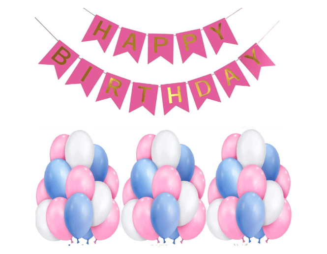     			Blooms Event HBD Pink Banner and Amazing  Metallic Balloon combo set ( Pack  of 31 )