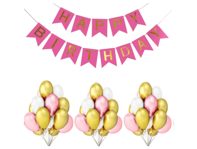     			Blooms Event HBD Pink Banner and Amazing  Metallic Balloon combo set ( Pack  of 31 )