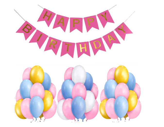     			Blooms Event HBD Pink Banner and Amazing  Metallic Balloon combo set ( Pack  of 41 )