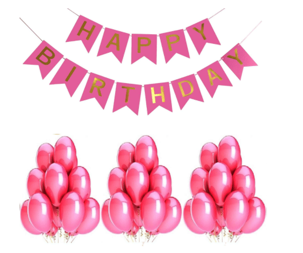     			Blooms Event HBD Pink Banner and Amazing  Metallic Balloon combo set ( Pack  of 31 )
