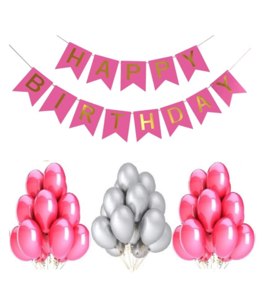     			Blooms Event HBD Pink Banner and Amazing  Metallic Balloon combo set ( Pack  of 21 )