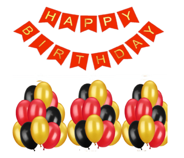     			Blooms Event HBD Red Banner and Amazing  Metallic Balloon combo set ( Pack  of 31 )